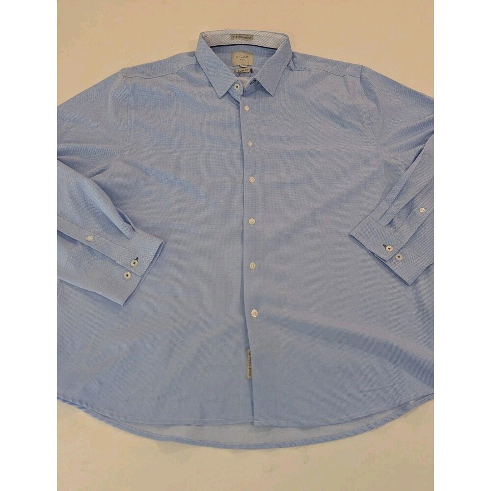 C-Lab NYC Men’s 4 Way Stretch Slim Fit Button Up Shirt Size XXL Blue